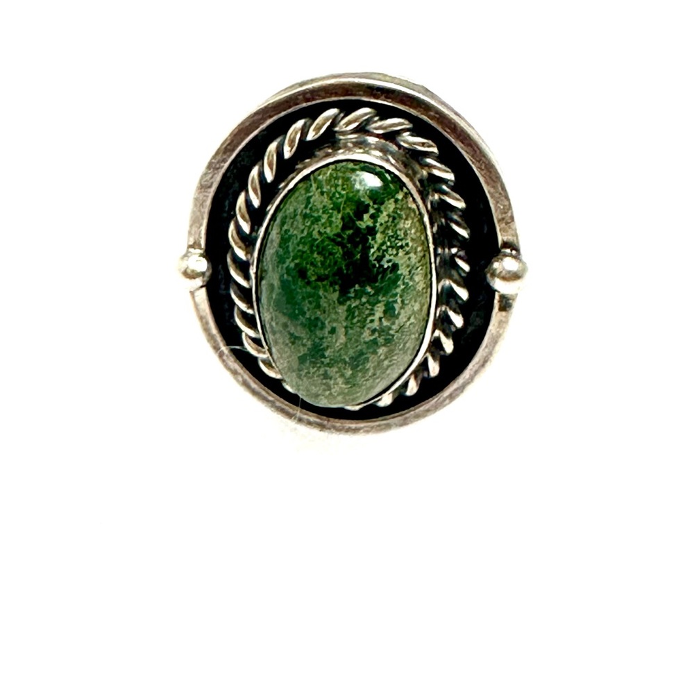 Vintage Sterling Silver Green Aventurine Ring Size 5 Boho Oval Cabochon